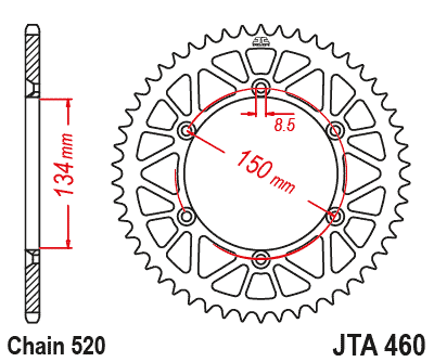 REAR SPROCKET ALLOY SILVER 460, JTA460.52 7075-T6 Aluminium thumbnail 4