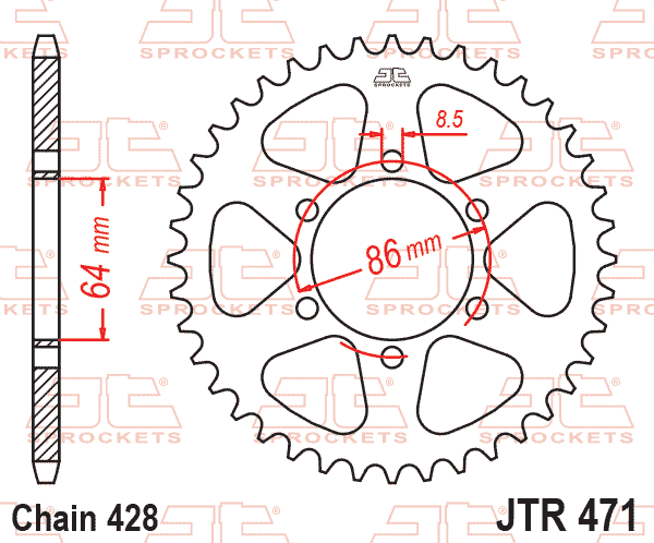 REAR SPROCKET JTR471.45 STEEL, HONDA ROAD JT thumbnail 3