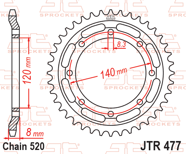 REAR SPROCKET JTR477.43 JT 520 thumbnail 2