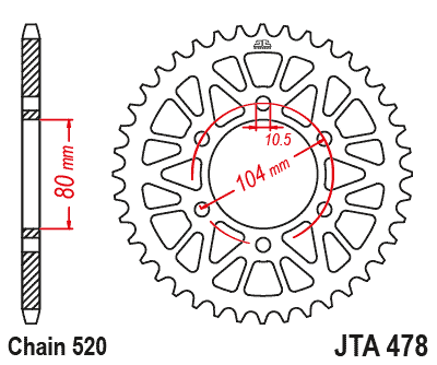REAR SPROCKET JTA478.45 ALLOY, CHAIN 520 (7075-T6 Aluminium) thumbnail 4