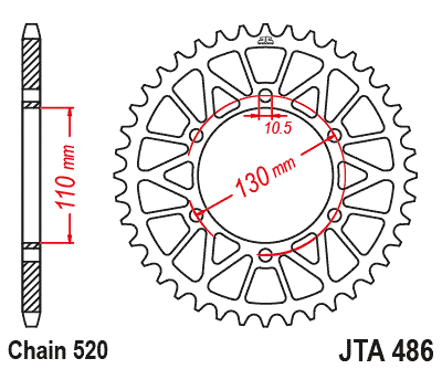 REAR SPROCKET ALLOY JTA486.46GLD, HONDA ROAD JT thumbnail 4