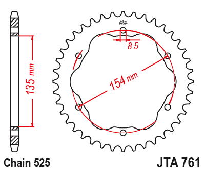 REAR SPROCKET ALLOY JTA761.38BLK, DUCATI ROAD CHAIN TYPE 525 thumbnail 4