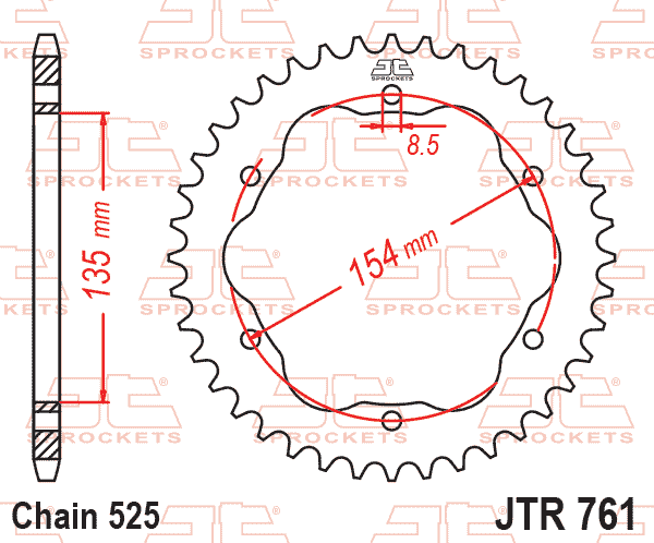 REAR SPROCKET STEEL JTR761.41, DUCATI ROAD CHAIN TYPE 525 thumbnail 2