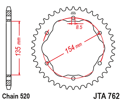 REAR SPROCKET ALLOY BLACK, JTA762.42BLK.7075-T6 Aluminium. DUCATI 520 Chain Conversion thumbnail 5