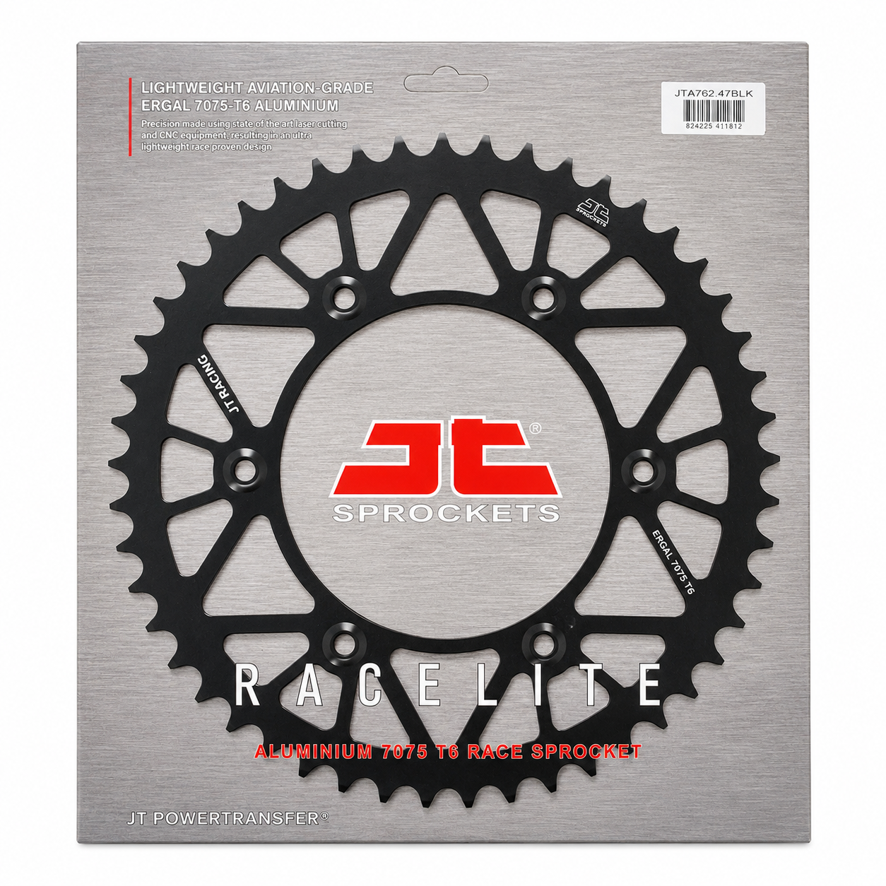 REAR SPROCKET ALLOY BLACK, JTA762.47BLK.7075-T6 Aluminium. DUCATI 520 Chain Conversion thumbnail 2