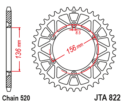 REAR SPROCKET ALLOY SILVER 822, JTA822.45 7075-T6 Aluminium thumbnail 4