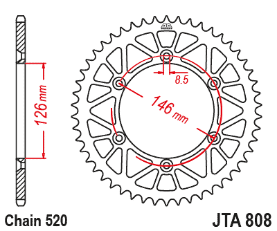 REAR SPROCKET ALLOY BLACK 808, JTA808.51BLK thumbnail 4