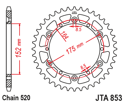 REAR SPROCKET ALLOY SILVER, JTA853.45 7075-T6 Aluminium thumbnail 4
