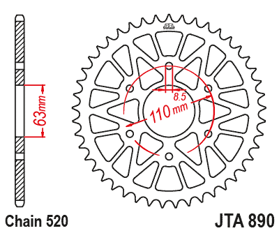 REAR SPROCKET JTA890.42BLK JT ALUMINUM BLACK 520 thumbnail 2