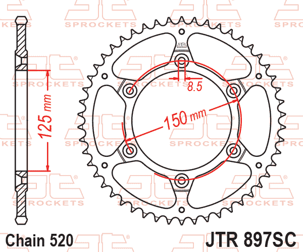 REAR SPROCKET STEEL JTR897.42SC, LIGHTWEIGHT SELF-CLEANING, JTR89742, JTR897.42 SR897-42 thumbnail 4