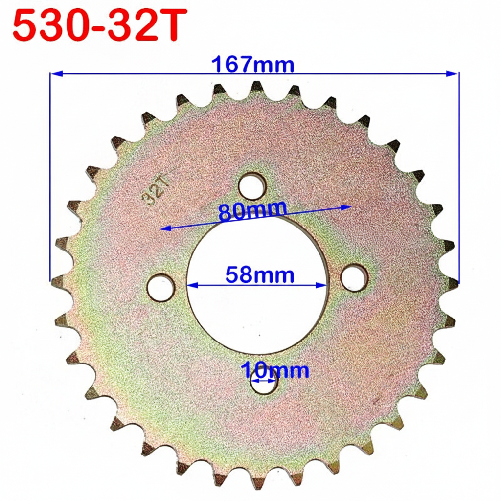 REAR SPROCKET STEEL 32T 58mm ID 80mm PCD 530 CHAIN thumbnail 2