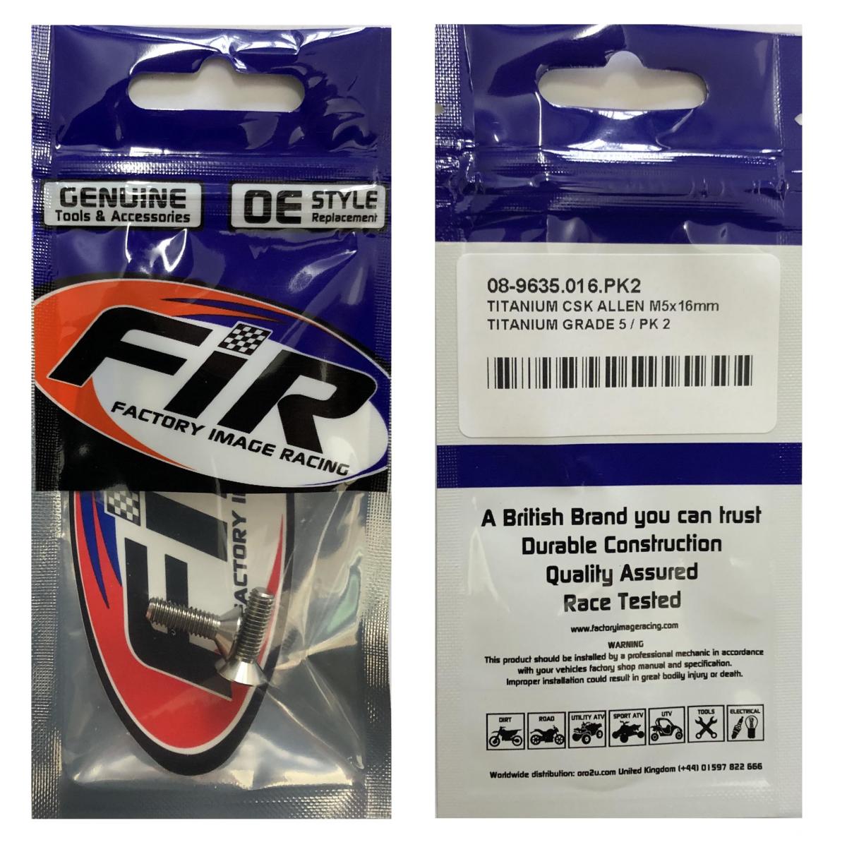 TITANIUM CSK ALLEN M5X16mm, TITANIUM GRADE 5 / PK 2 thumbnail 2