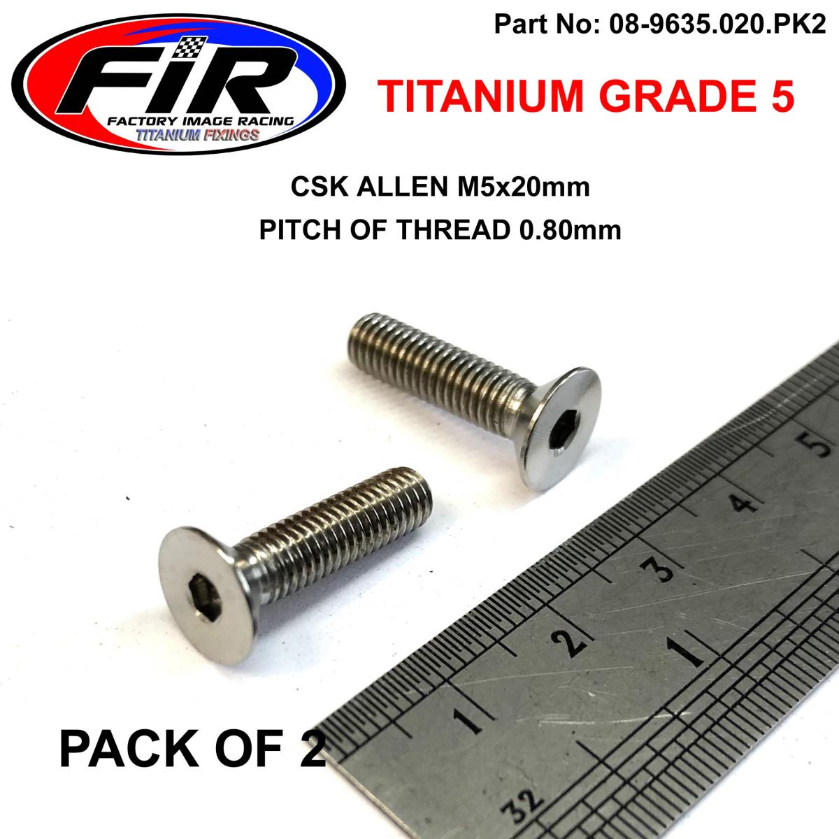 TITANIUM CSK ALLEN M5X20mm, TITANIUM GRADE 5 / PK 2 thumbnail 2