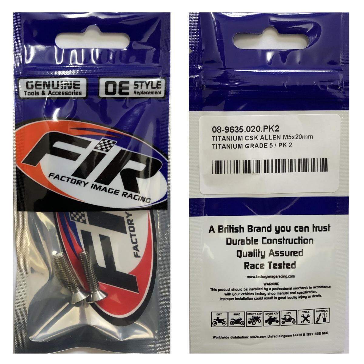 TITANIUM CSK ALLEN M5X20mm, TITANIUM GRADE 5 / PK 2 thumbnail 3