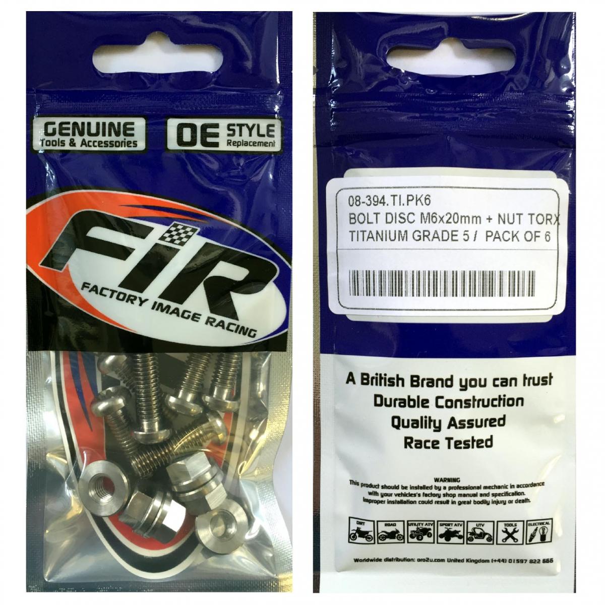 BOLT DISC M6x20mm + NUT TORX, TITANIUM GRADE 5 /PACK OF 6 thumbnail 3