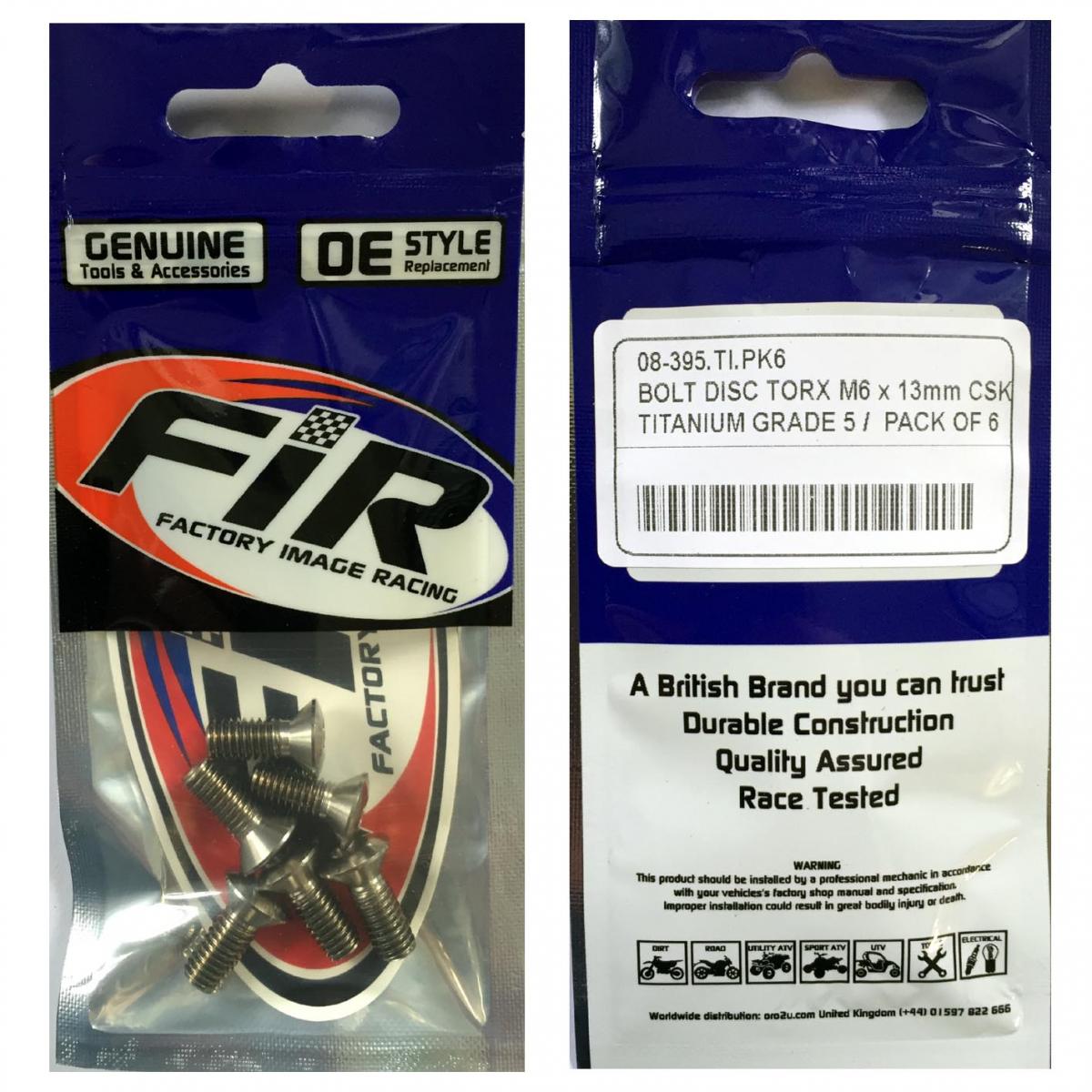 BOLT DISC TORX M6 x 13mm CSK, TITANIUM GRADE 5 /PACK OF 6 thumbnail 5