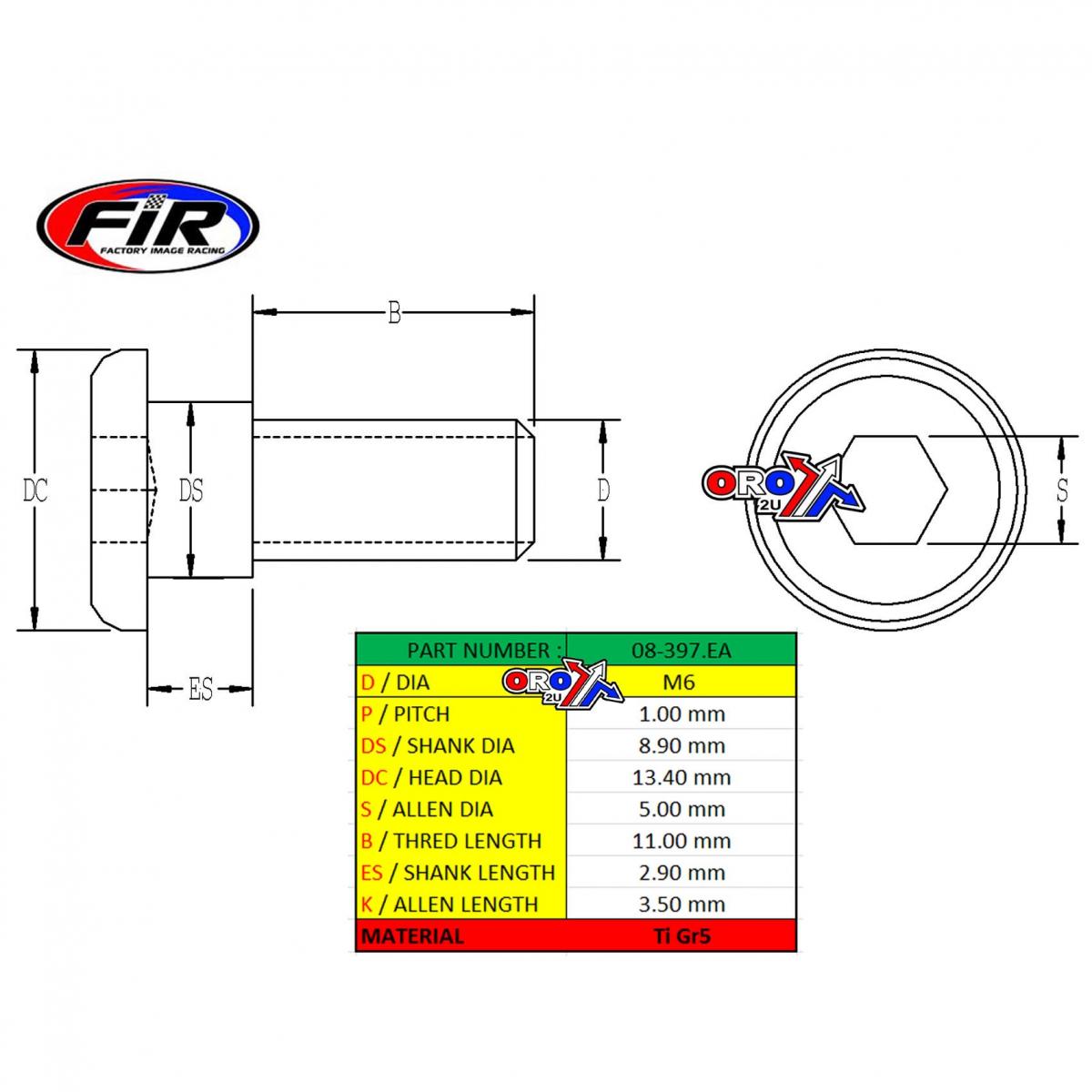 BOLT DISC M6 WITH SHOULDER PK6, TITANIUM GRADE 5 /DISC BOLT thumbnail 4
