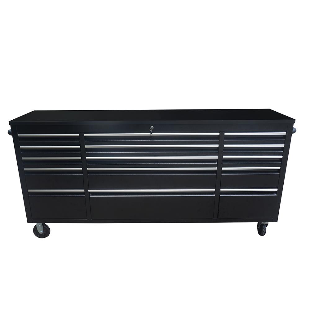 72 Powder Coated Black Steel Tool Chest Box 15 Drawers Solid Rubber Top thumbnail 2