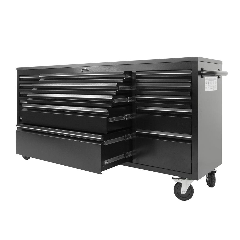 72 Powder Coated Black Steel Tool Chest Box 15 Drawers Solid Rubber Top thumbnail 3
