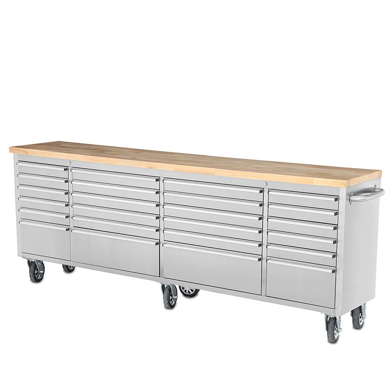 96 Brushed Stainless Steel 24 Drawer Tool Chest Solid Wooden Top thumbnail 2