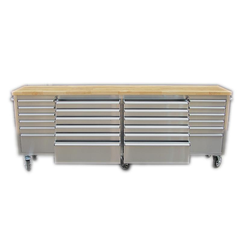96 Brushed Stainless Steel 24 Drawer Tool Chest Solid Wooden Top thumbnail 3