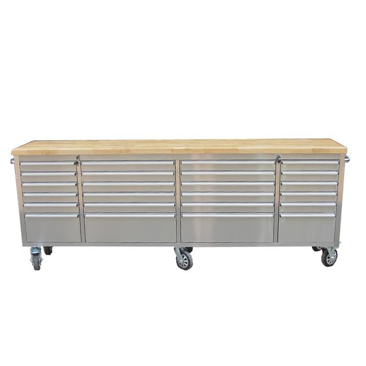 96 Brushed Stainless Steel 24 Drawer Tool Chest Solid Wooden Top thumbnail 4