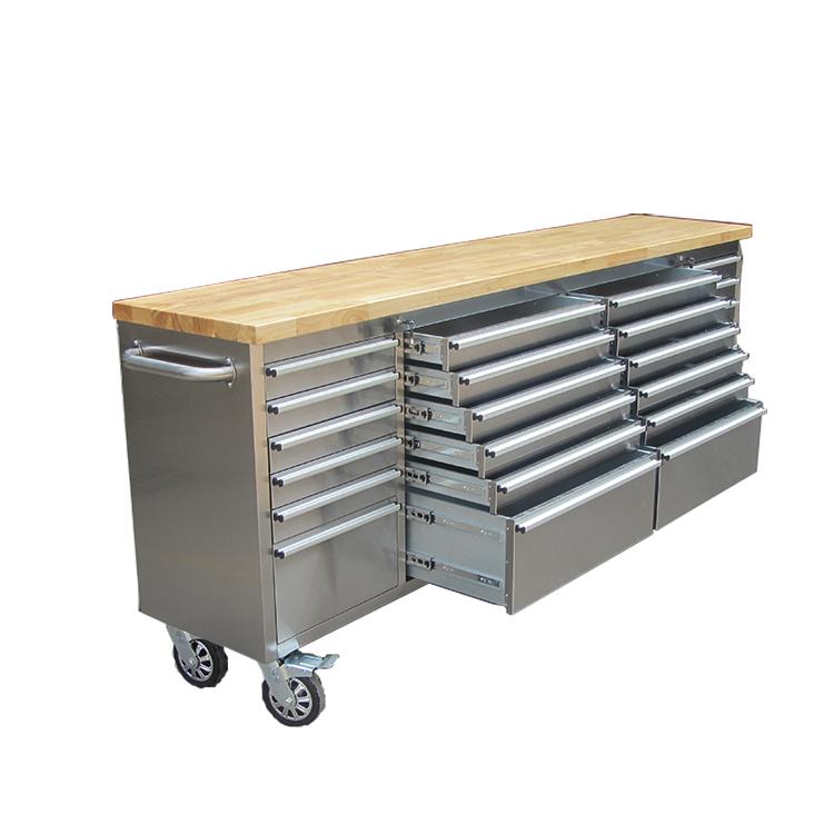 96 Brushed Stainless Steel 24 Drawer Tool Chest Solid Wooden Top thumbnail 5