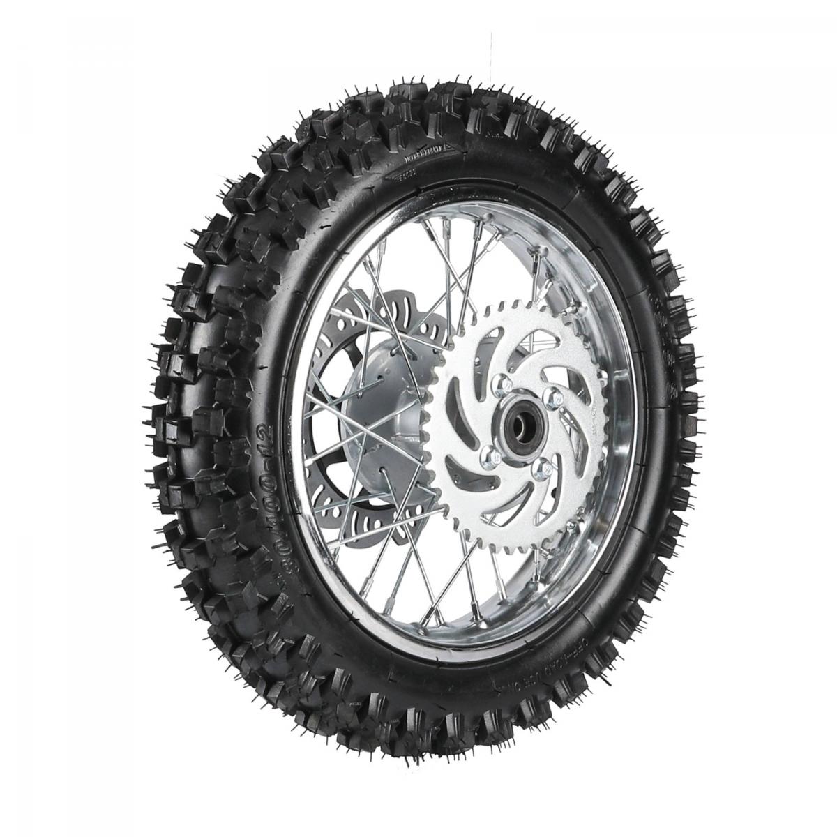 REAR WHEEL 12 PIT BIKE 12MM AXLE, 12-80/100, COMPLETE, CRF50 MODELS
