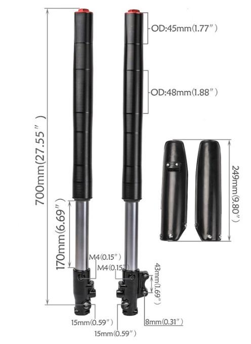PIT BIKE FORKS 45/48MM UNIVERSAL, 15MM SPINDLE, 700MM thumbnail 2