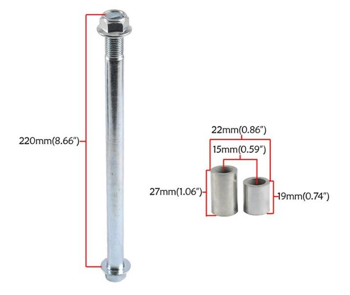 15mm PITBIKE FRONT WHEEL SPINDLE 220mm WITH 27mm & 19mm SPACERS thumbnail 3