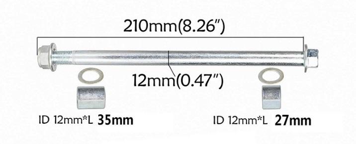 12MM PITBIKE WHEEL SPINDLE 210MM, PITBIKE, OFF ROAD, DIRT, WITH 12MM & 12MM SPACERS thumbnail 3