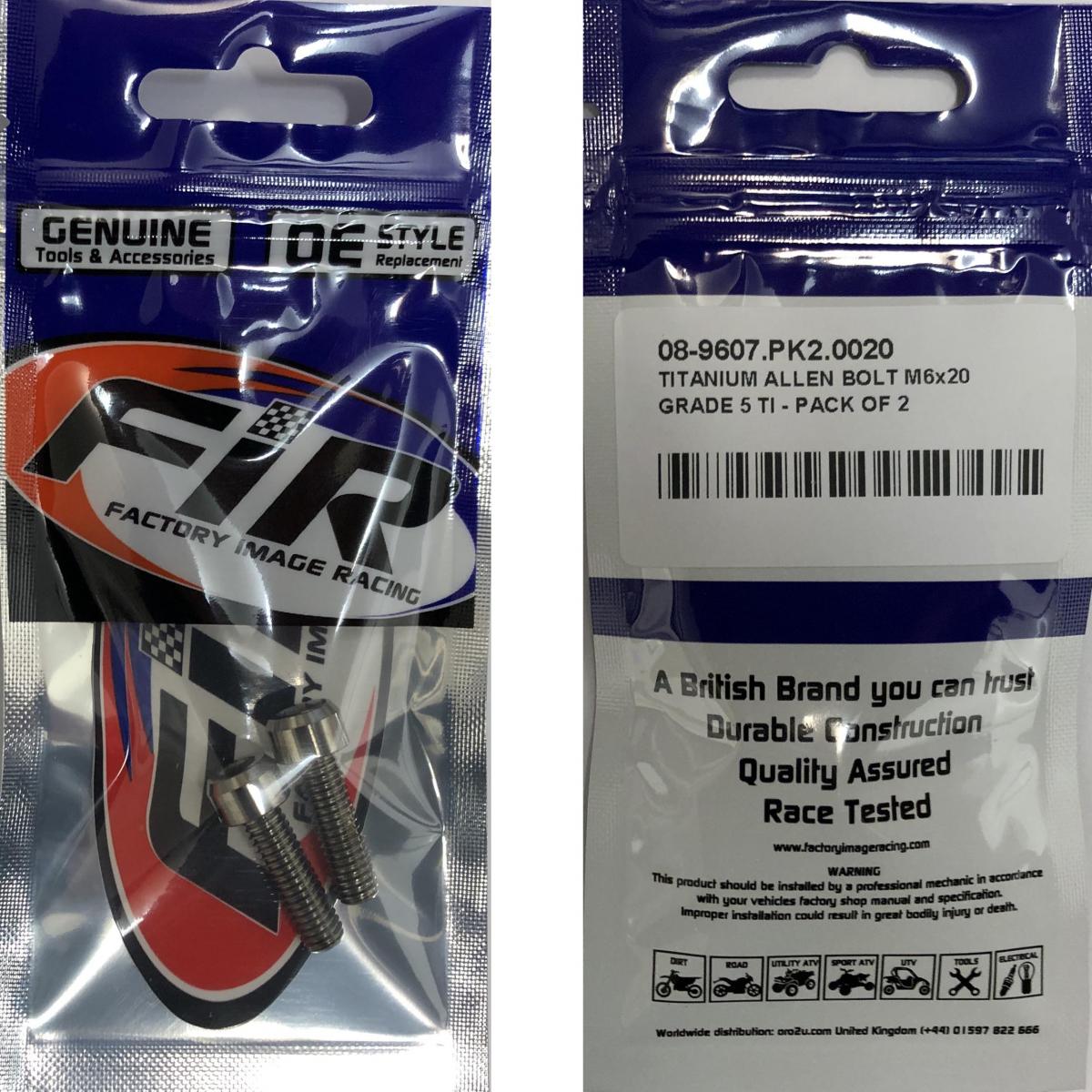 TITANIUM ALLEN BOLT M6x20, GRADE 5 TI - PACK OF 2 thumbnail 2