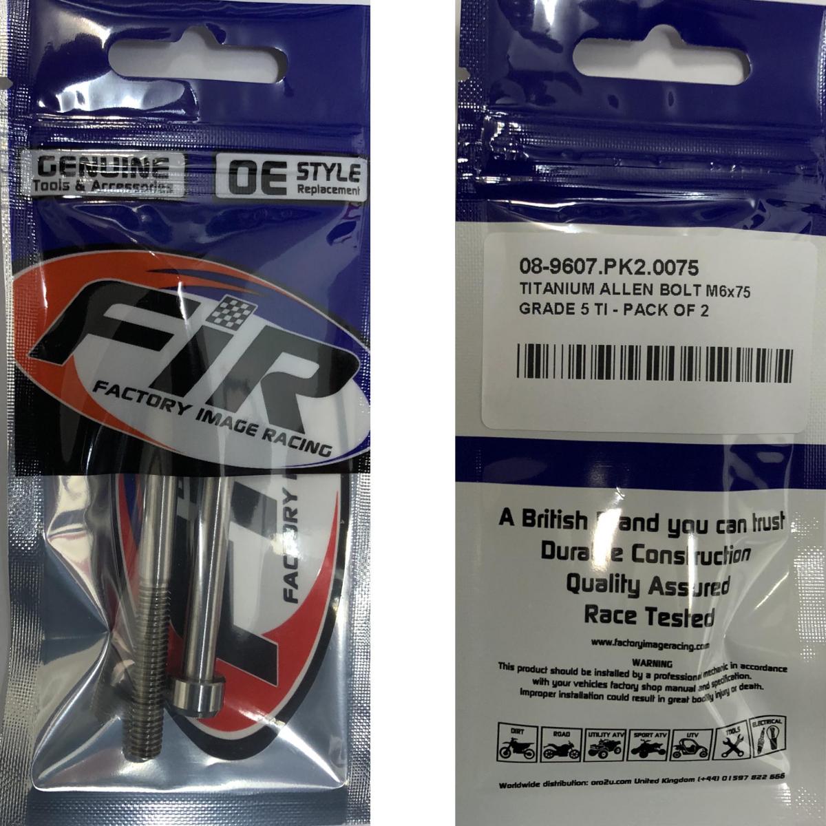 TITANIUM ALLEN BOLT M6x75, GRADE 5 TI - PACK OF 2 thumbnail 2