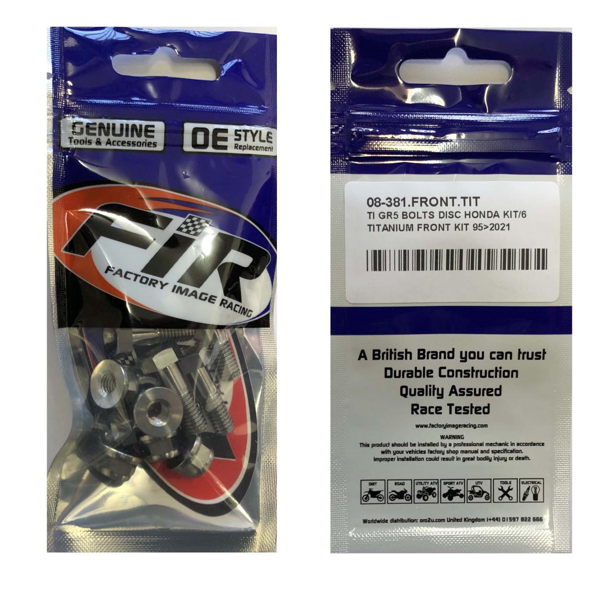 TI GR5 BOLTS DISC HONDA KIT/6, TITANIUM FRONT KIT 95>2021, / FIR BRAND thumbnail 2