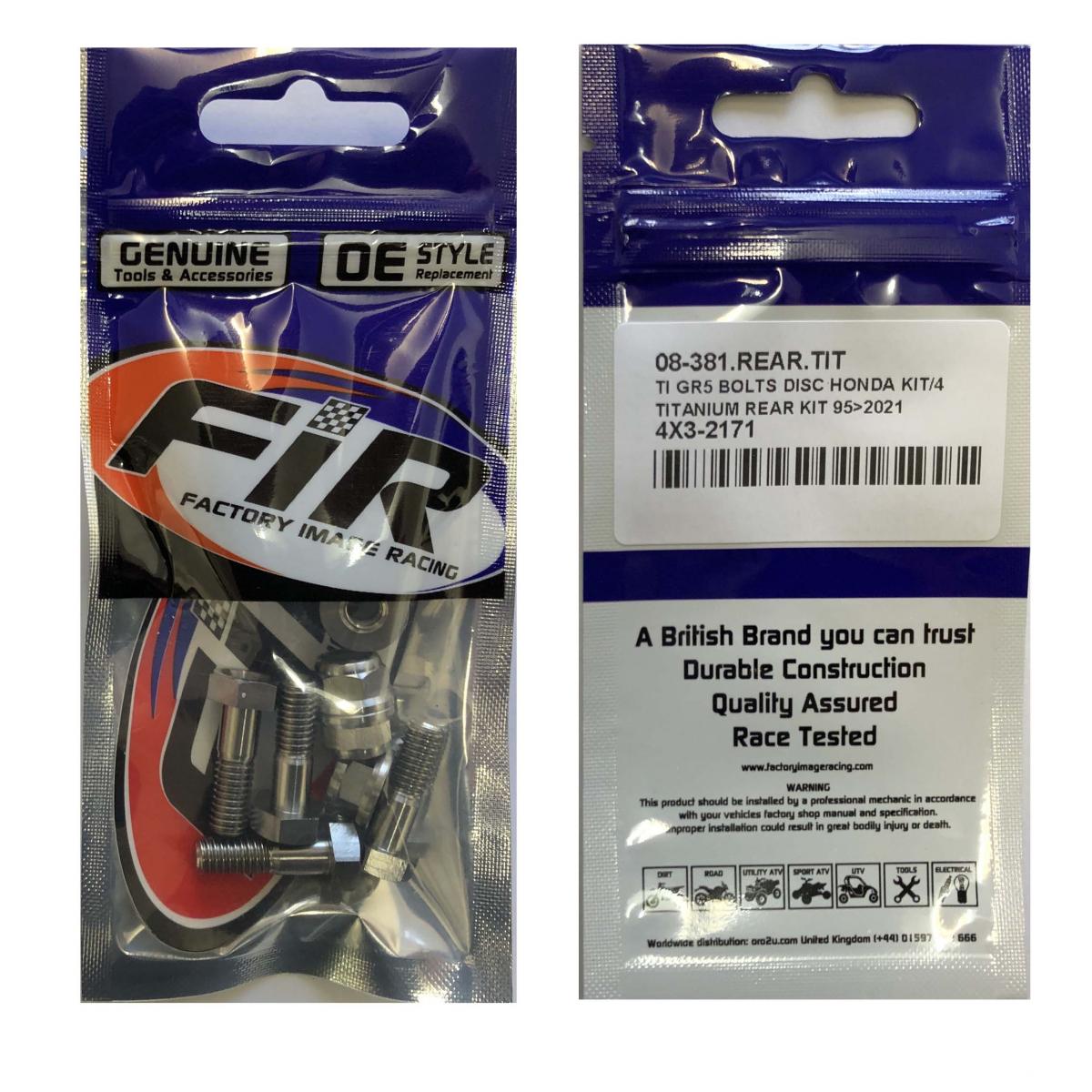 TI GR5 BOLTS DISC HONDA KIT/4, TITANIUM REAR KIT 95>2021, / FIR BRAND thumbnail 2