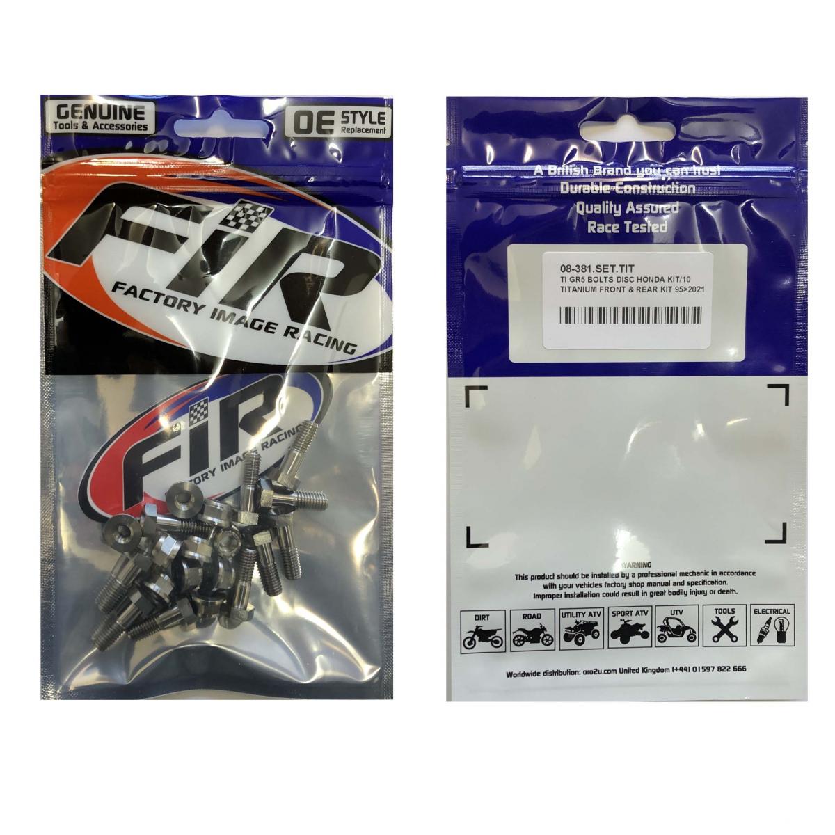 TI GR5 BOLTS DISC HONDA KIT/10, TITANIUM FRONT & REAR KIT 95>2021, / FIR BRAND thumbnail 2