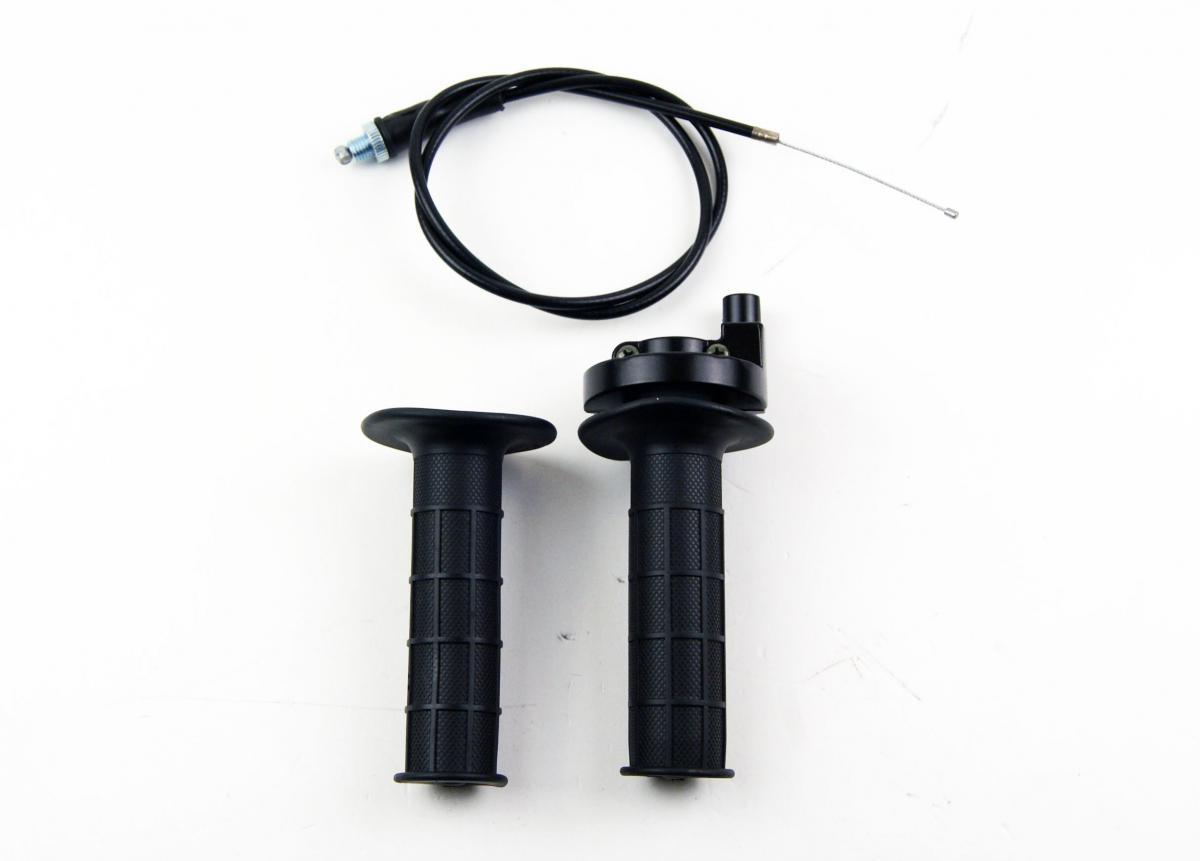 THROTTLE TWISTGRIP ASSY GRIPS + CABLE., Throttle Clamp Racing Alloy image 1