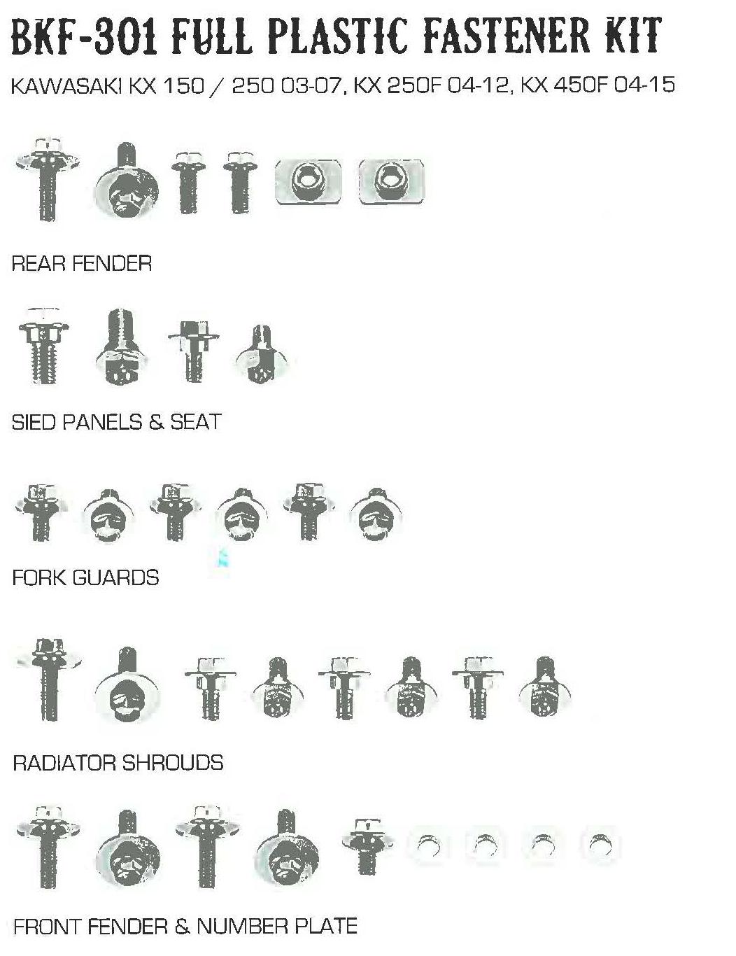 PLASTIC BOLT KIT KAWASAK STYLE, FULL PLASTIC FASTENER KIT