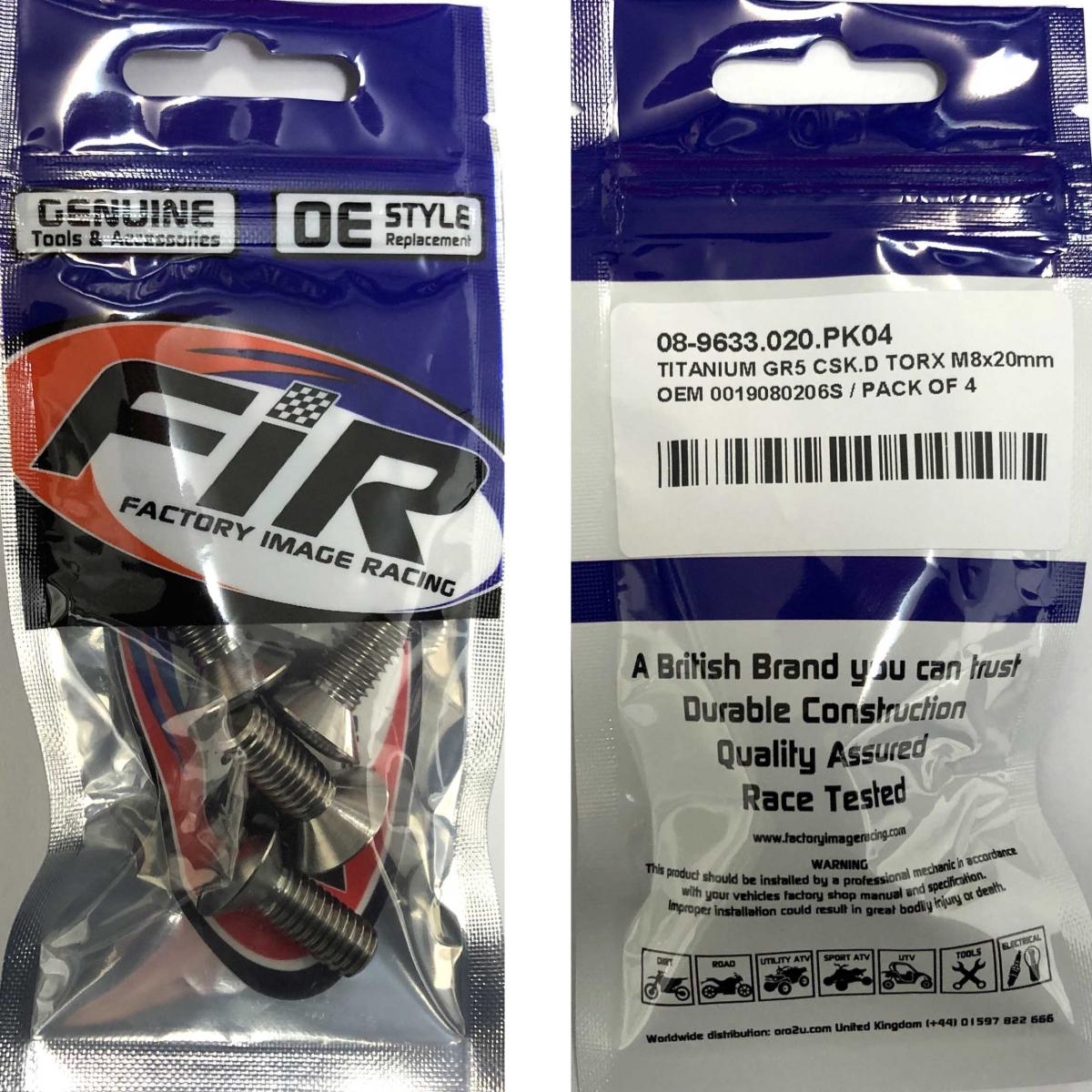 TITANIUM GR5 CSK.D TORX M8X20mm, OEM 0019080206S / PACK OF 4 thumbnail 2