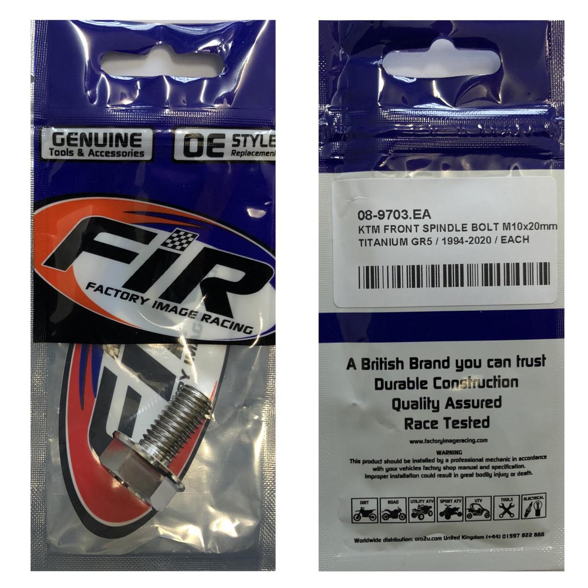 KTM FRONT SPINDLE BOLT M10x20mm, TITANIUM GR5 / 1994-2020 / EACH, KTM OEM REF: 49032011000 thumbnail 2