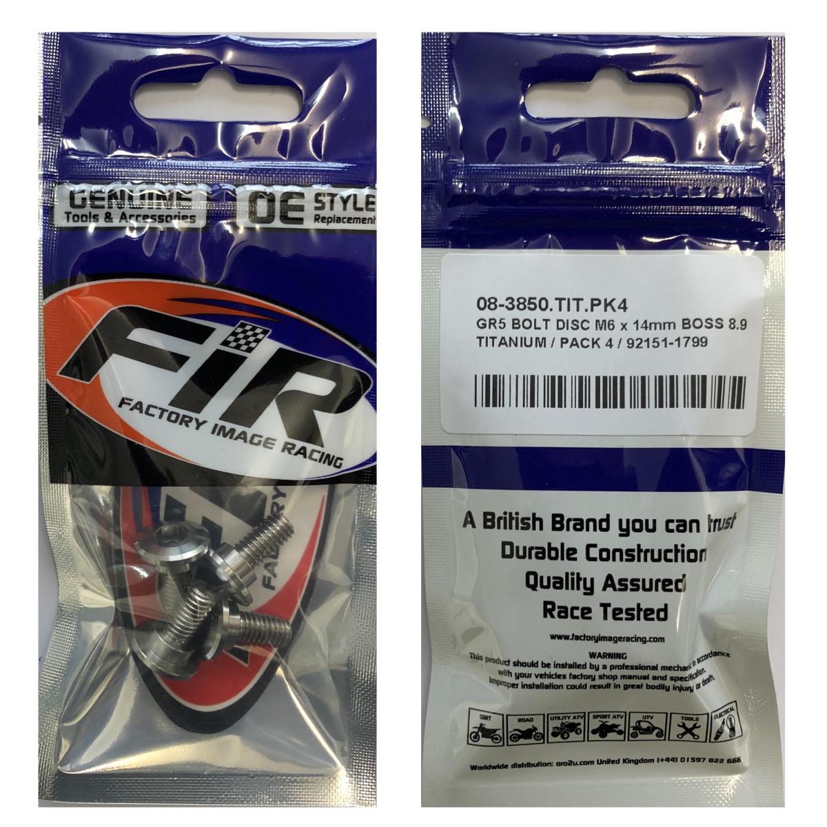 GR5 BOLT DISC M6 x 14mm BOSS, TITANIUM / PACK 4 / 92151-1799, / thumbnail 3