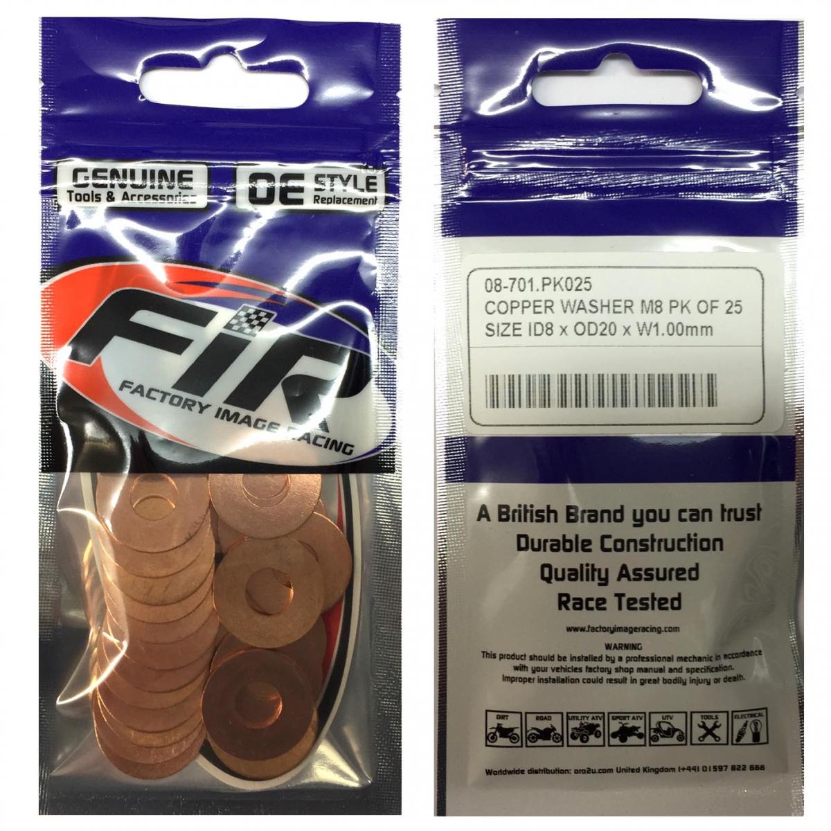 COPPER WASHER M8 PK OF 25, SIZE ID8 x OD20 x W1.00mm thumbnail 2