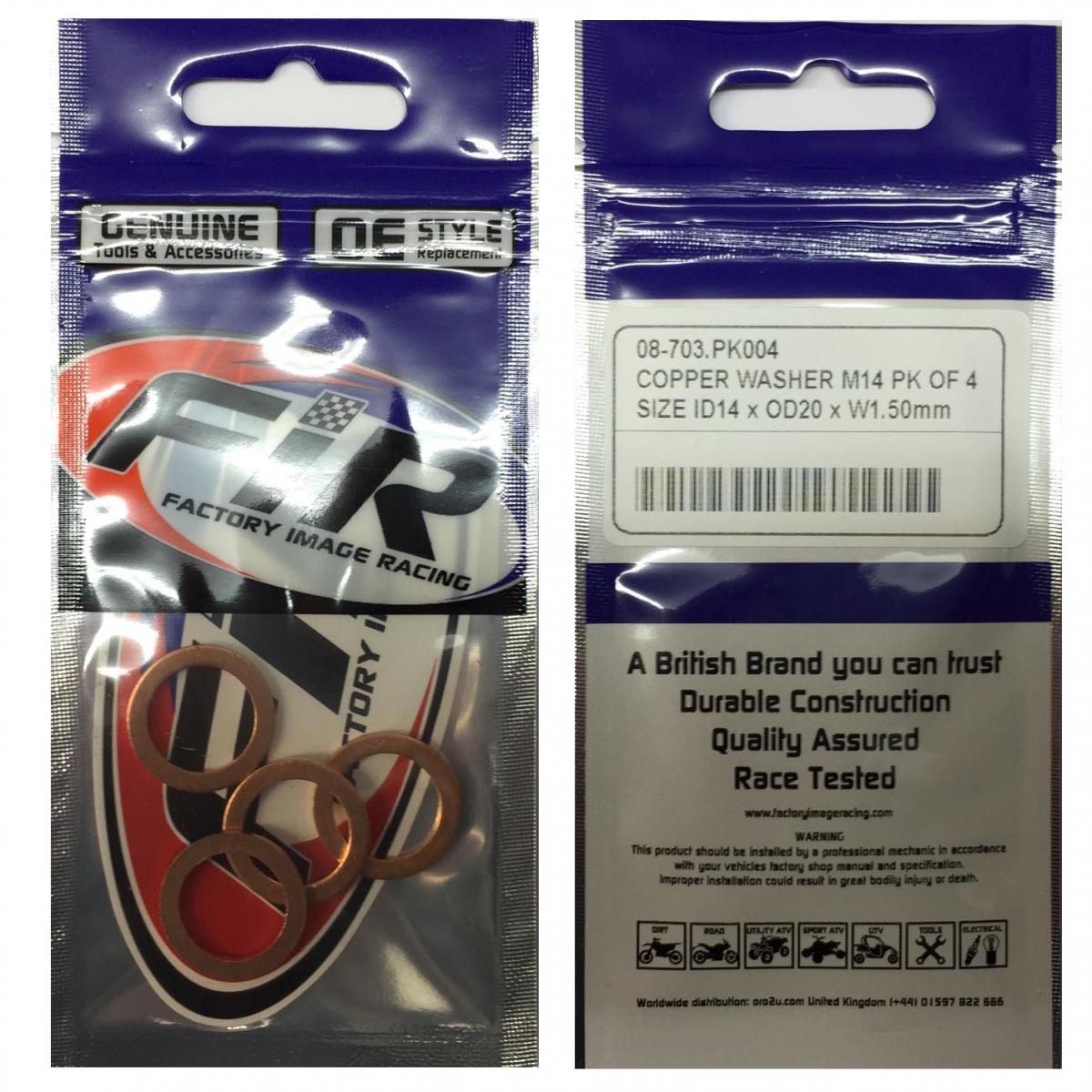COPPER WASHER M14 PK OF 4, SIZE ID14 x OD20 x W1.0mm 14x20x1 thumbnail 2