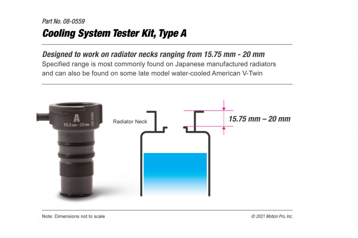 COOLING SYSTEM TESTER A ADAPTOR 15.75-20mm MOTION PRO 08-0671 thumbnail 2