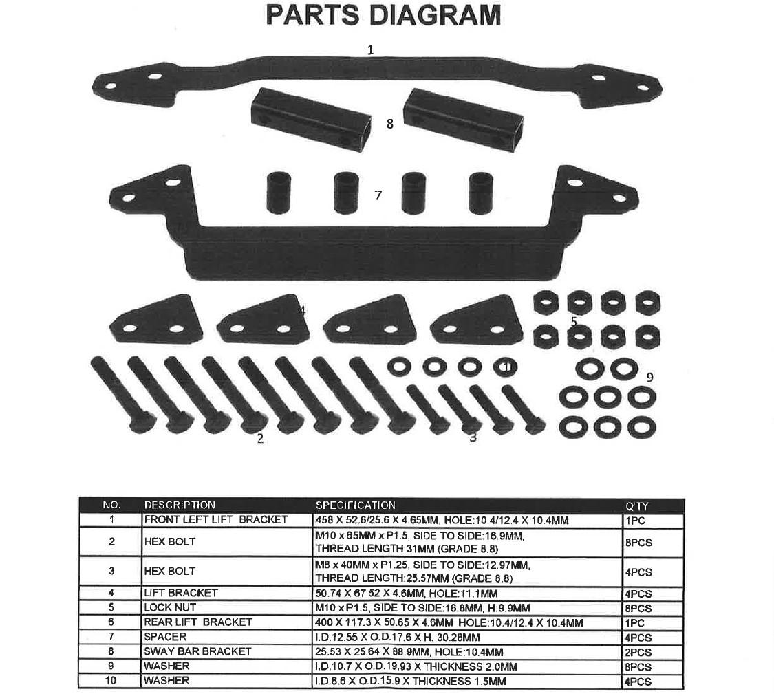 LIFT UPGRADE KIT BRUTE FORCE 05-16, BRONCO AT-12845, KLK750-50 thumbnail 2