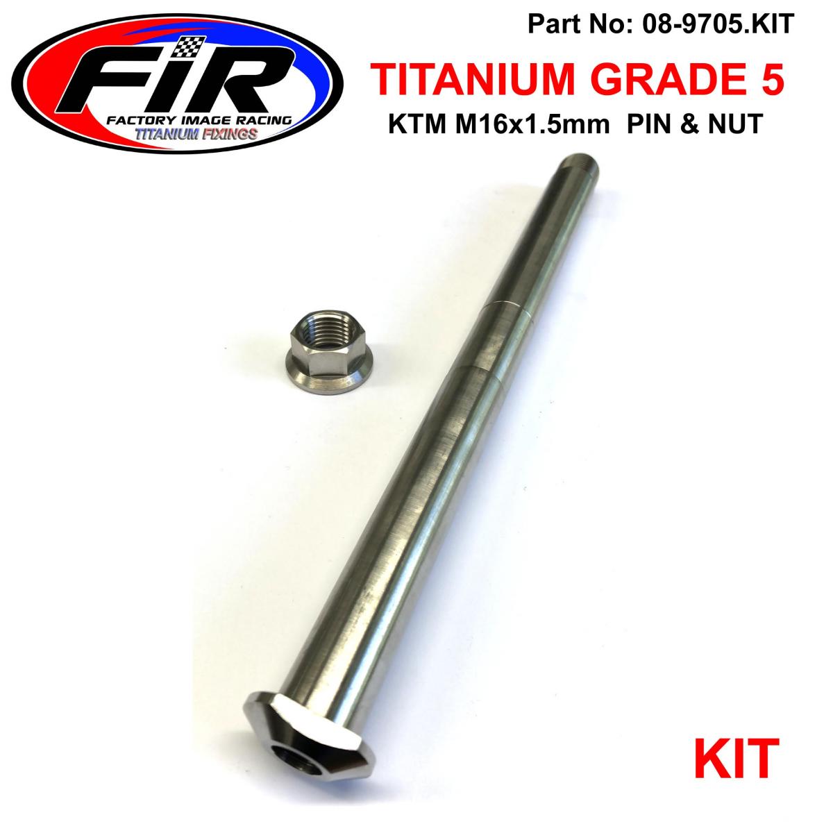 KTM M16x1.5mm SWINGARM PIN & NUT, GR5 79004037100 & 54804038000, FIR-BARND / TITANIUM GRADE 5 image 1