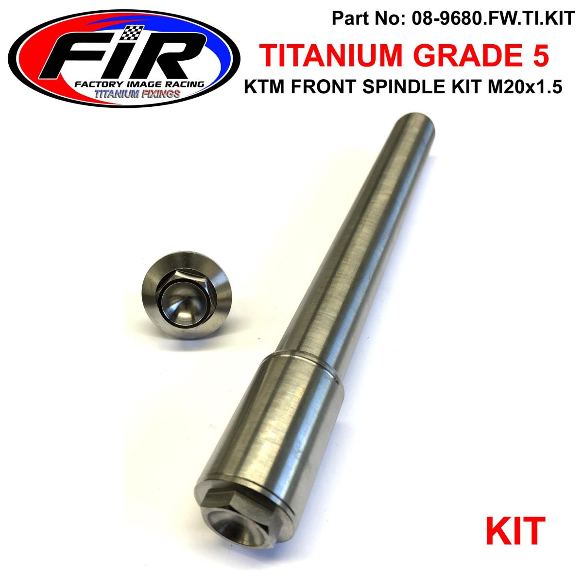 KTM NEW FRONT SPINDLE & NUT M20x1.5, TITANIUM GR5 79109081033 / 70009082000, FIR-BARND / GRADE 5 image 1