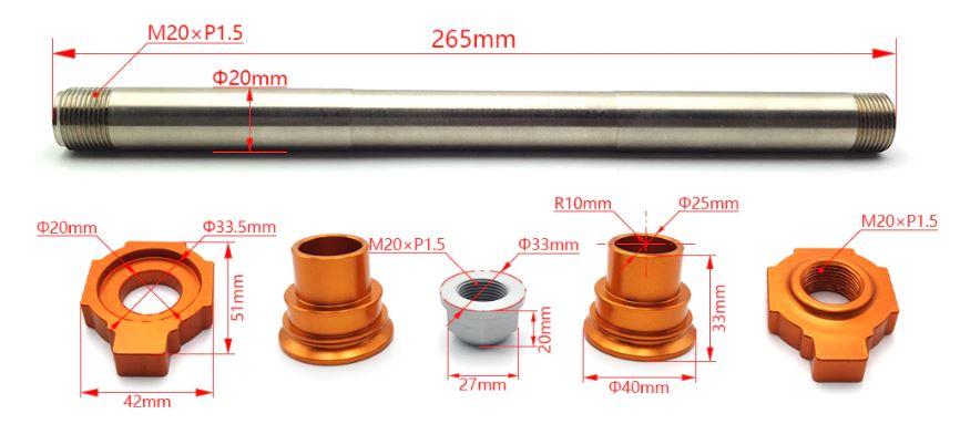 REAR SPINDLE & NUT KIT 02-15 KTM HUSQVARNA 50310085044 77310085044 50310099000 thumbnail 3