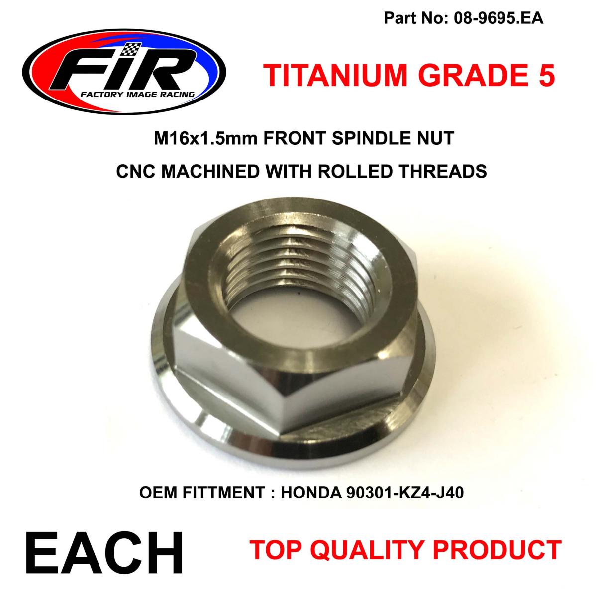 HONDA FRONT SPINDLE & NUT M16x1.5, TITANIUM GRADE 5 / OEM REF: 44301-MEN-000 / 90301-KZ4-J40 image 1