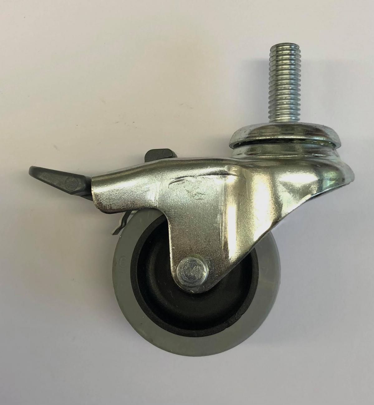 50MM SWIVLE CASTOR M10X25mm EA, GREY SYNTH RUB TYRE / BRAKE STOP, C050/DF/7/2 image 1